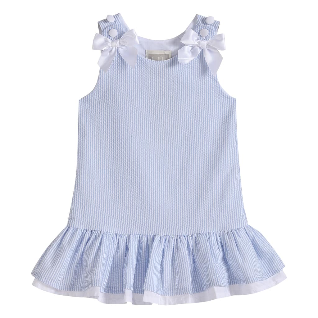 Lil Cactus Light Blue Seersucker Ruffle Dress