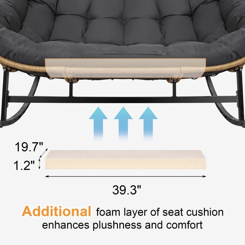 FINCATI Outdoor Double Papasan Chair, Oversized Patio Rocking Chair, 700 lbs Indoor Wicker Rocking Chair for Two