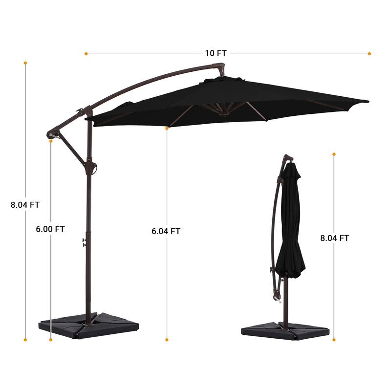 10 ft Steel Crank-lift Cantilever Umbrella With Weighted Base