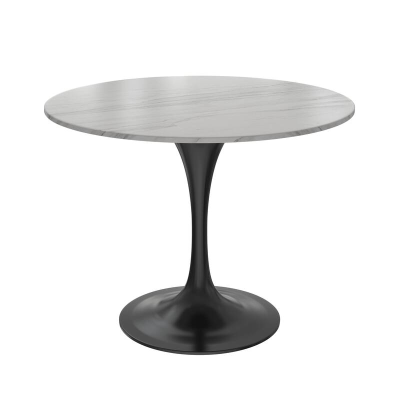 Verve Dining Table with a 36" Round Stone Tabletop in Black Steel - 35.43 - White