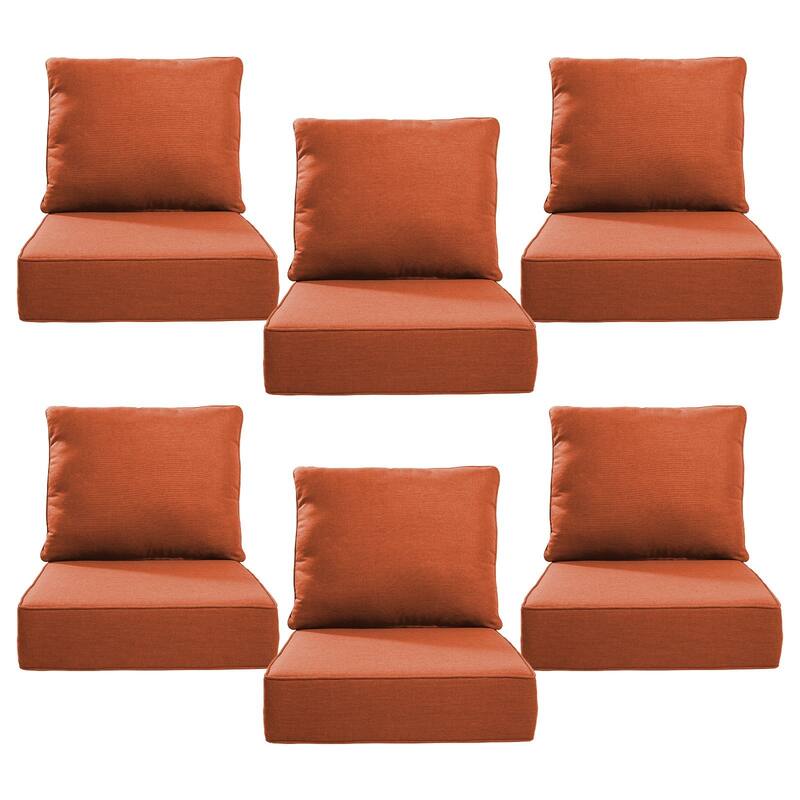 22" W x 24" D x 6" T Outdoor Lounge Chair Replacement Cushion Set Water and Fade Resistant - 6 Sets - Orange