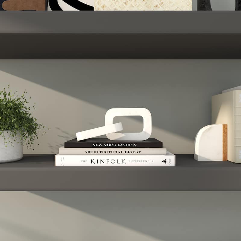 Minimalist White Marble Geometric 2 and 3 Link Chain Sculpture