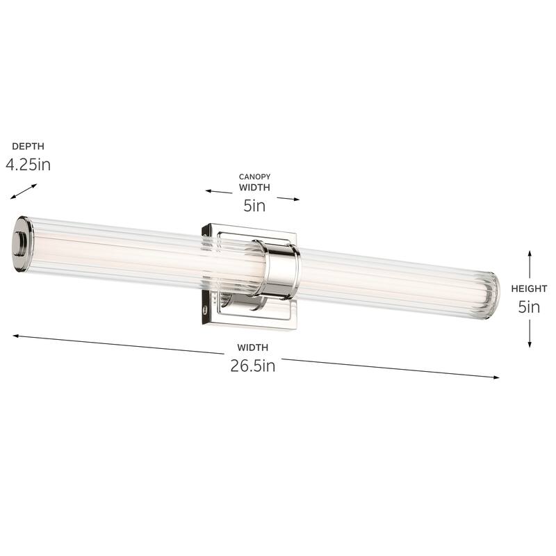 Kichler Lighting Laurene 26.5" Linear Bath Bar Medium LED with Clear Fluted Glass in Polished Nickel