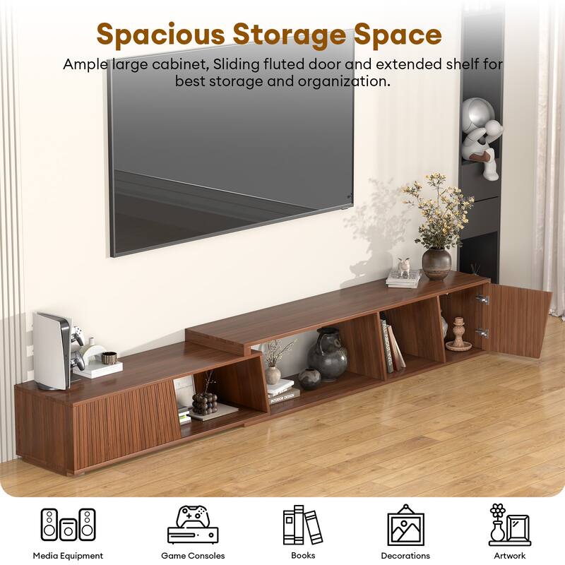 Gymojoy Extendable Adjustable Length 70.9"-106.2" TV Stand for 85-110 Inch Entertainment Center,Retractable Media Console Table.