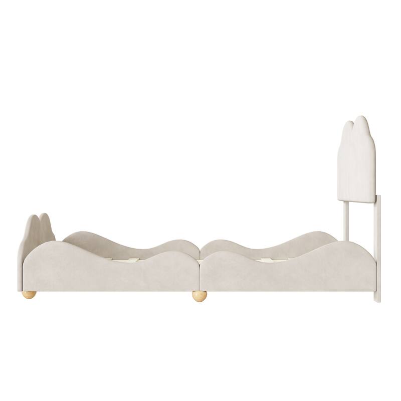 Twin/Full Size Bed Frame with Cloud Shaped Headboard and Footboard, Velvet Platform Bed with Slats Support, No Box Spring Needed