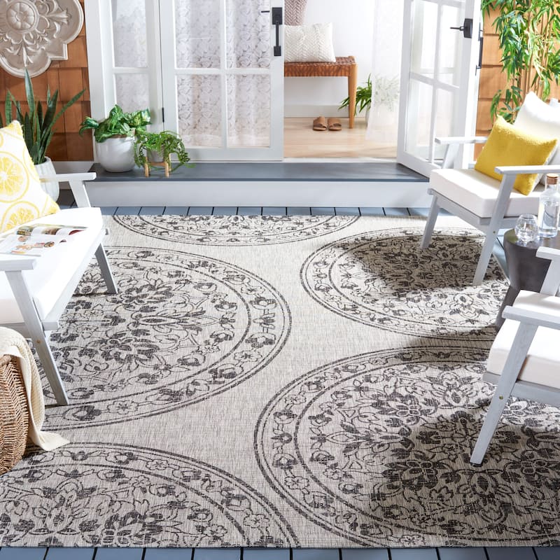 SAFAVIEH Courtyard Sietha Indoor/Outdoor Waterproof Patio Backyard Rug - 9' x 12' - Black/Grey