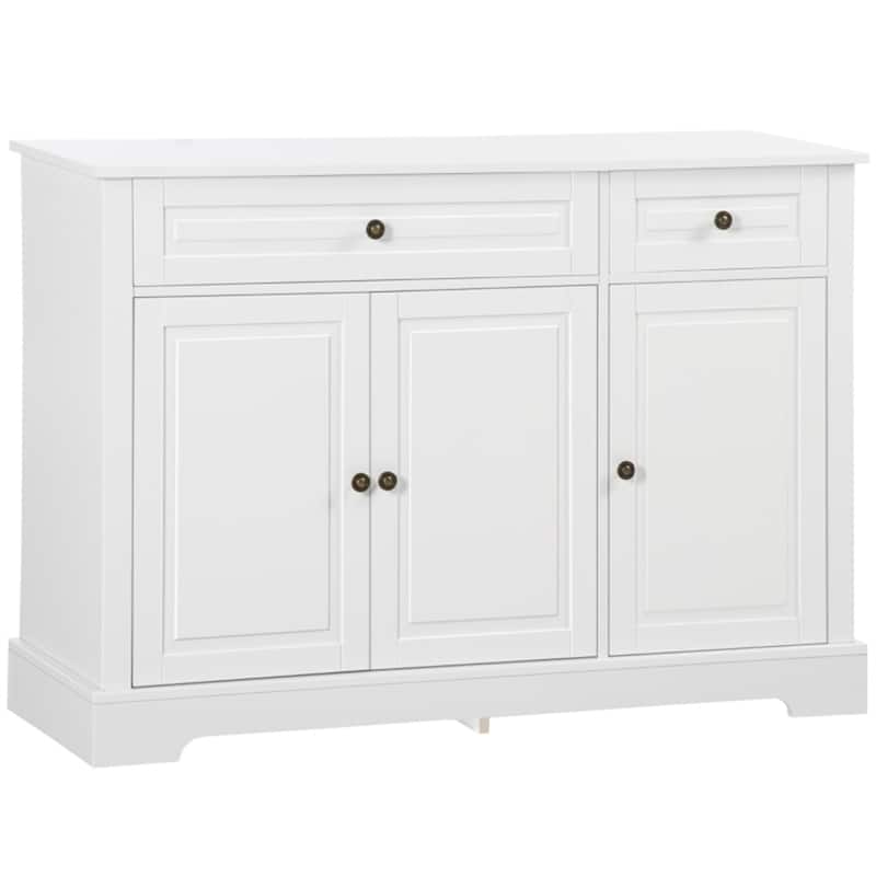 MDF Sideboard with Drawers and Cabinets for Kitchen Dining Living Room Storage - 45.25" W x 15.5" D x 32" H - White
