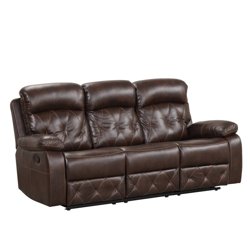 Owen Brown Breathable Leather Reclining Sofa with Diamond Stitching