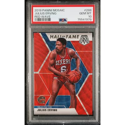 Julius Erving 2019 Panini Mosaic Red Wave Basketball Card #288 Graded PSA 10 - 8'6" x 11'6"
