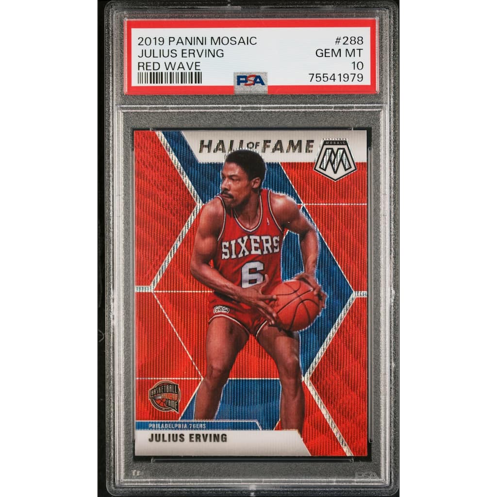 Julius Erving 2019 Panini Mosaic Red Wave Basketball Card #288 Graded PSA 10 - 8'6" x 11'6"