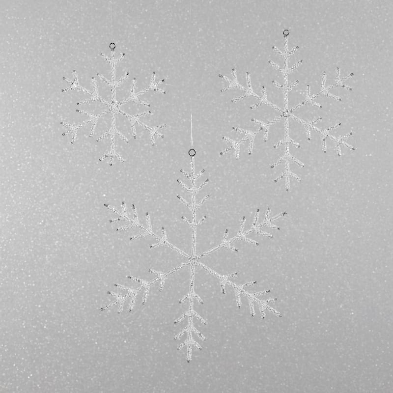 Beaded Snowflake Christmas Hanging Décor Ornaments, Set of 12, 10"