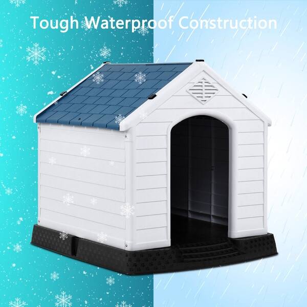 Shop Gymax Plastic Dog House Pet Puppy Shelter Waterproof Indoor Outdoor Ventilate Blue Overstock 22854053