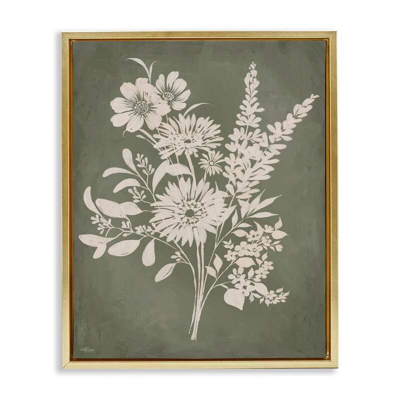 Stupell Bunches of Wildflower Herbs Framed Floater Canvas Wall Art Design By Cat Thurman Designs - 25 x 31 - Gold