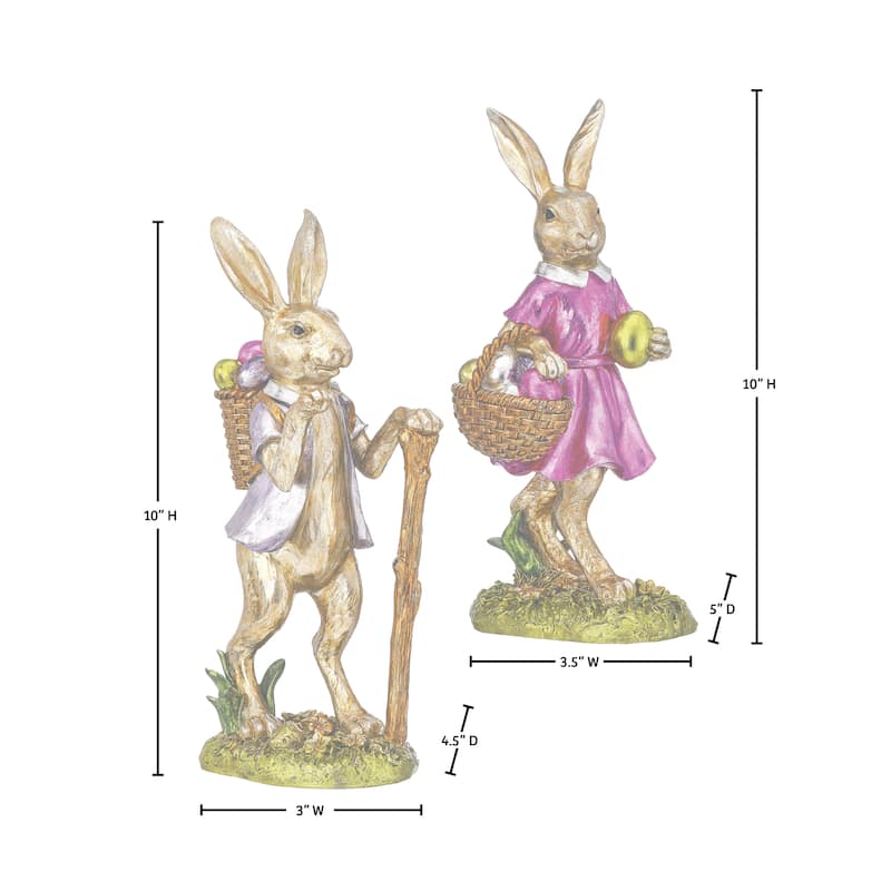 10"Resin Vintage Foil Boy And Girl Bunny Set of 2