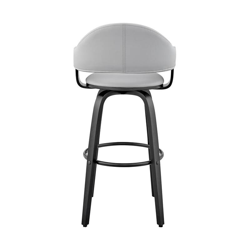 30" Rich Grey Faux Leather Walnut Wood Bar Stool - 40" x 20" x 20".