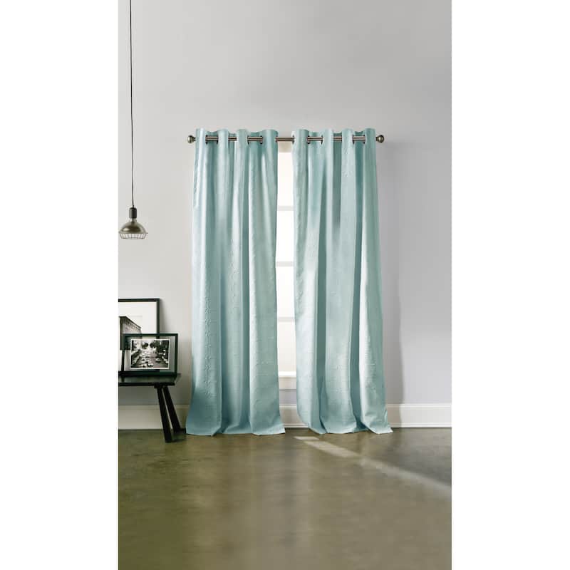 DKNY Chrysanthemum Floral Single Curtain Panel - 84 Inches - Aqua