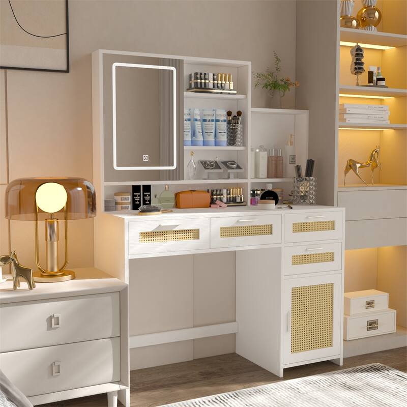 Makeup Vanity with Lights in 3 Colors & Openable Mirror, 4 Drawers