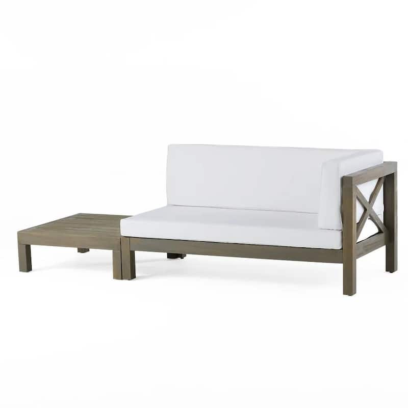 Roomfitters X-Back Corner Bench with Coffee Table, Outdoor Wooden Patio Sofa with Cushions for Garden or Porch
