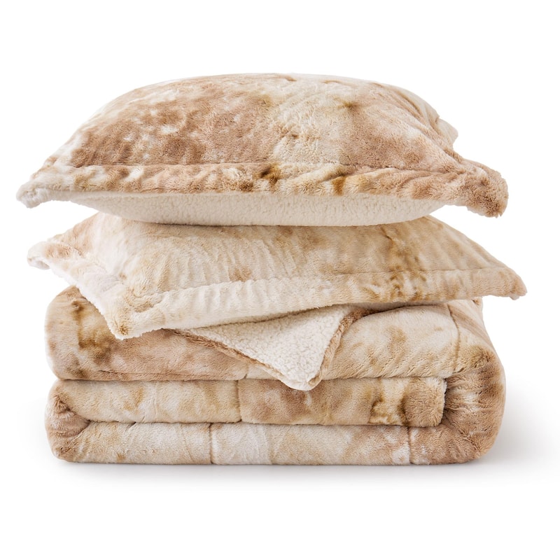 Dual-Side Fluffy Sherpa Comforter Set, Winter Plush Fuzzy Bedding Set