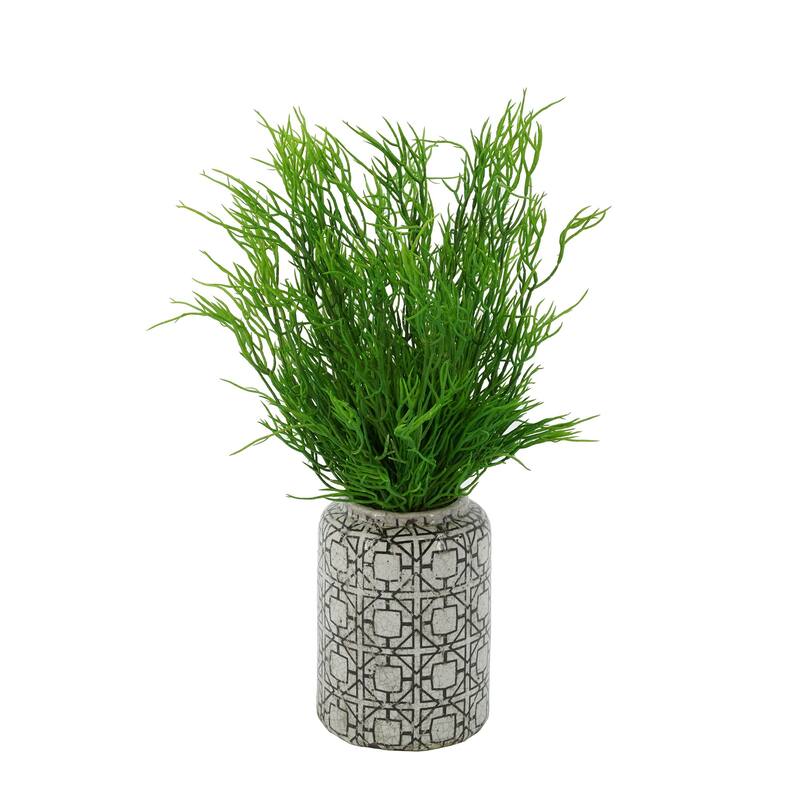 Faux Saltwort in Distressed Patterned Ceramic Vase