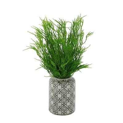 Faux Saltwort in Distressed Patterned Ceramic Vase
