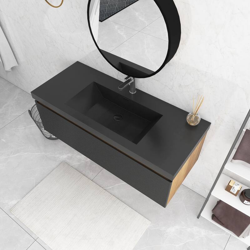 MDF Wall-Mounted Bathroom Vanity Set with Integrated Resin Sink with Drain in Matte Black
