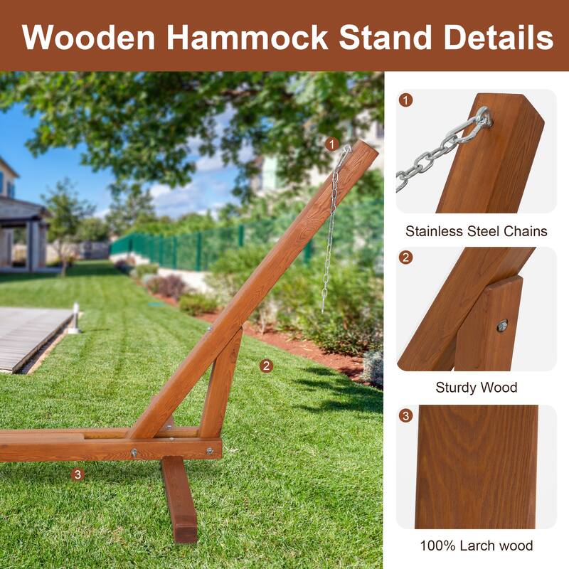 12-14 ft. Adjustable Wood Hammock Stand with Hooks and Chains - adjustable 12-14 ft.