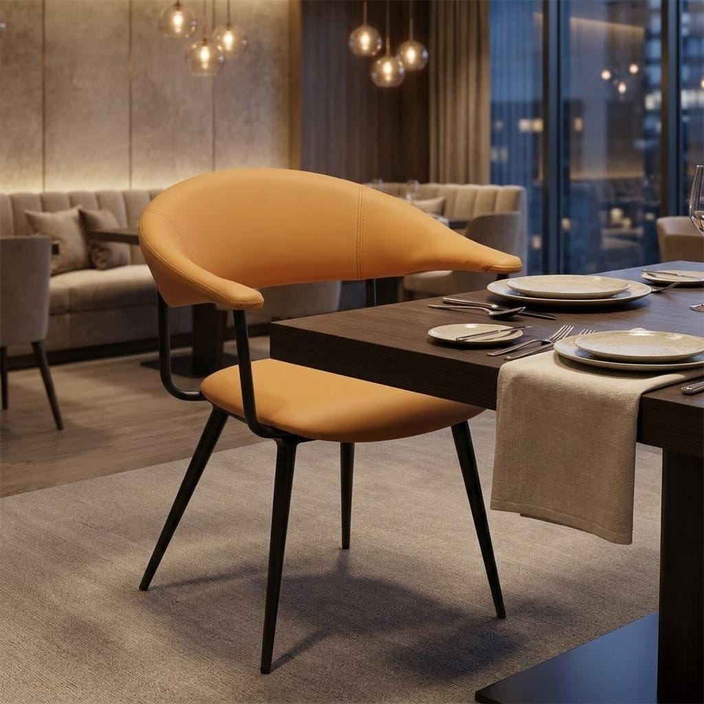 HomeRoots Brown And Black Faux Leather And Steel Open Back Dining Arm Chair - 23.00 in. x 30.30 in. x 22.00 in.
