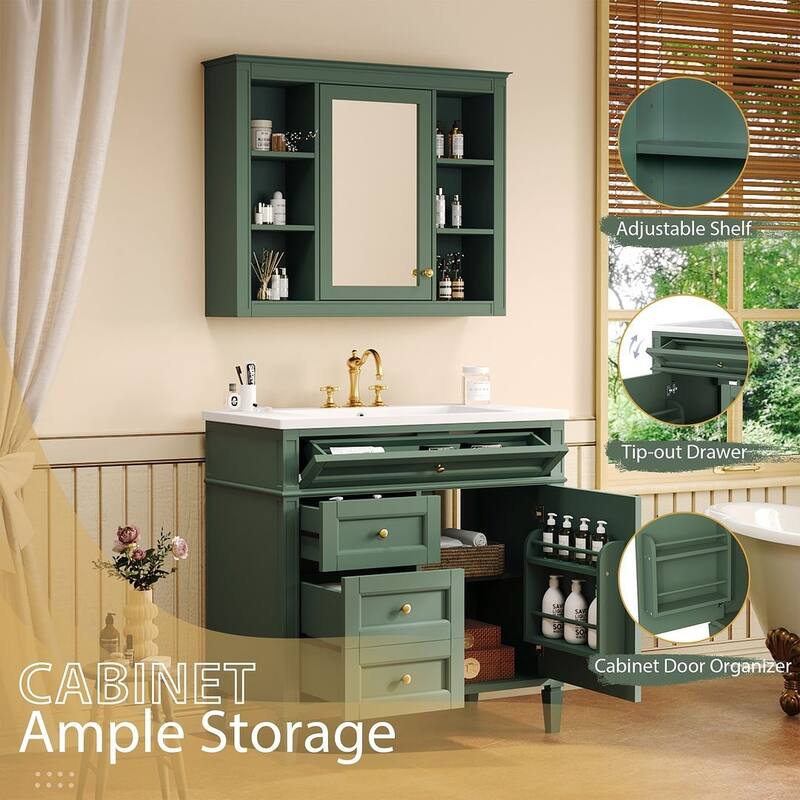 36" Modern Bathroom Vanity with Sink and Medicine Cabinet,2 Soft Closing Doors and 4 Drawers