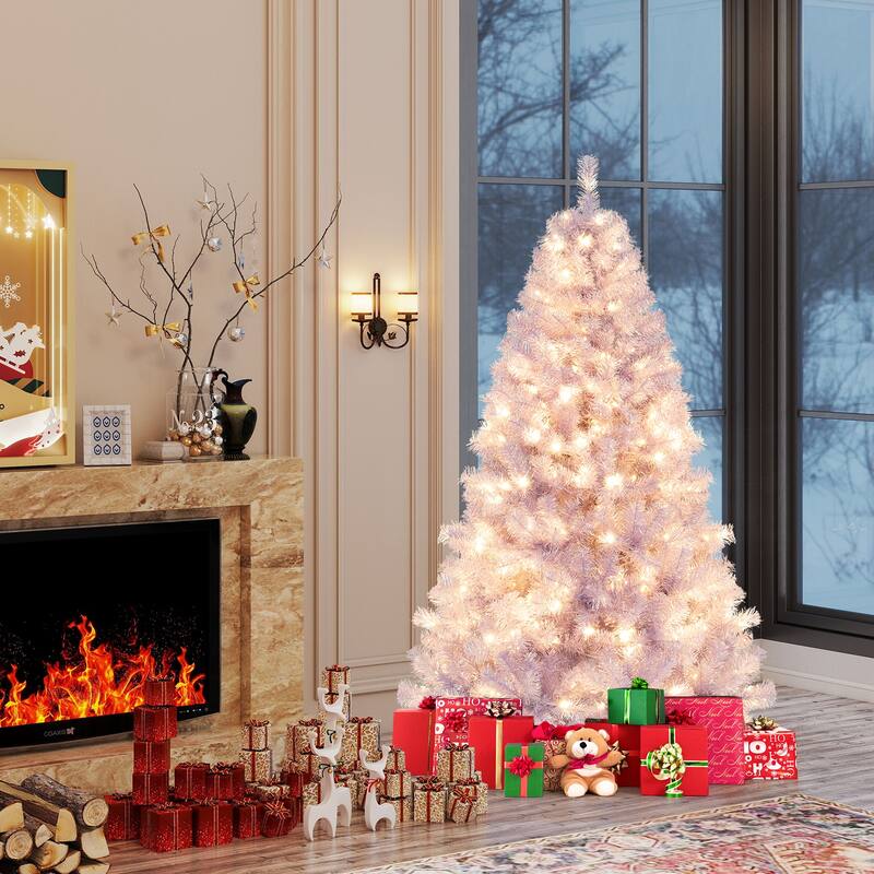 Gymax 6 FT Artificial Tinsel Christmas Tree w/ 250 Lights 8 Modes 688