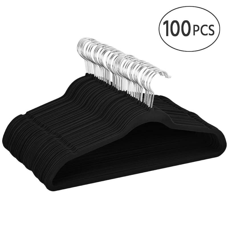 Yaheetech Velvet Flocked Hangers with Cascade Hook (100 Pack) - Black
