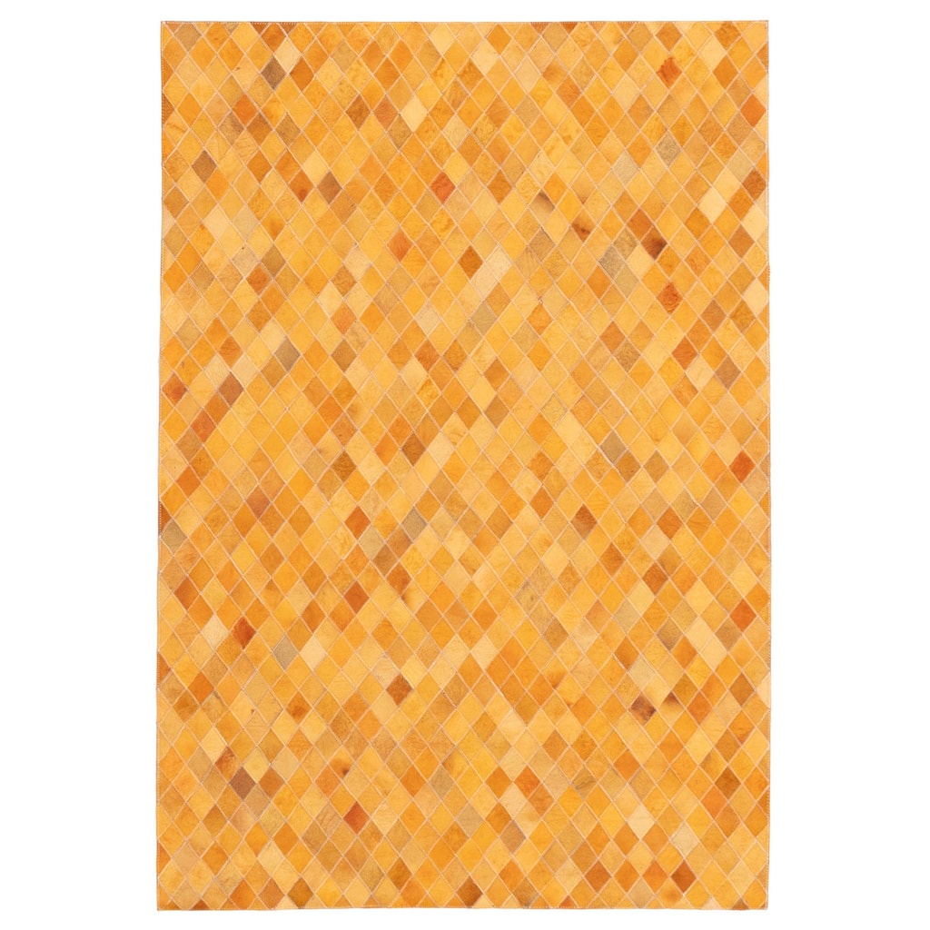 ECARPETGALLERY Handmade Cowhide Patchwork Orange Leather Rug - 4'0 x 6'0