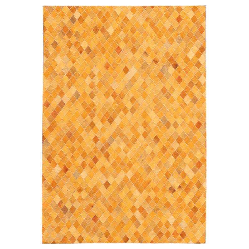 ECARPETGALLERY Handmade Cowhide Patchwork Orange Leather Rug - 4'0 x 6'0