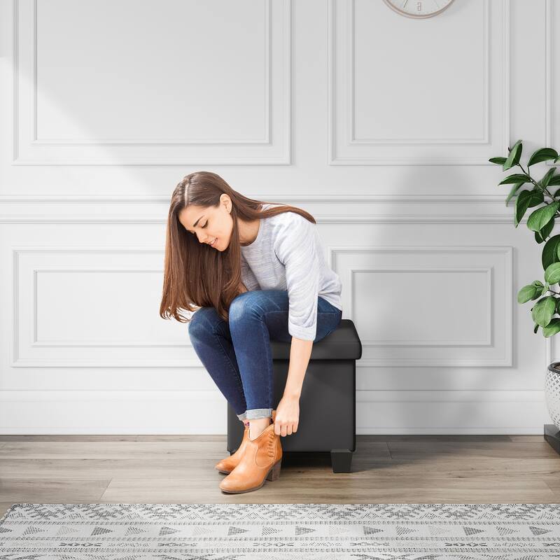 Empyrean Tuffted Folding Foot Rest Storage Ottoman Bench with Storage Bins