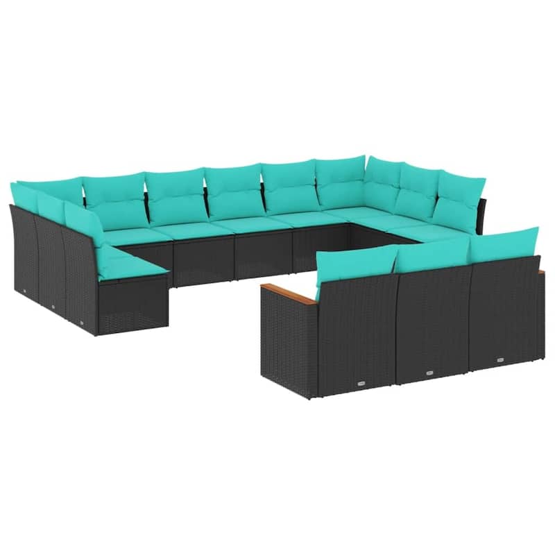 vidaXL 13 Piece Patio Sofa Set with Cushions Black Poly Rattan