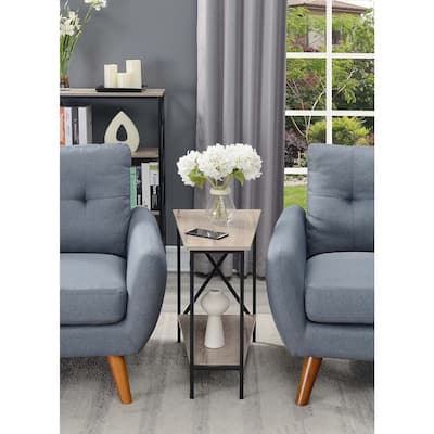 Wedge End Table with Open Bottom Shelf, Contemporary Design and Space Saving Shape for Between Two Chairs - 15.75