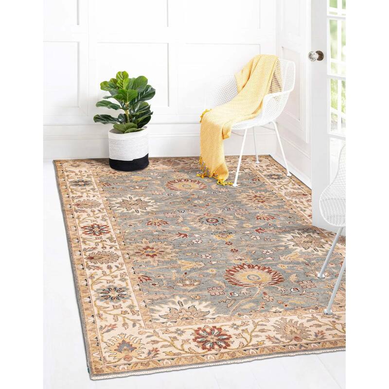 ECARPETGALLERY Hand-knotted Jules Serapi Light Blue Wool Rug - 5'11 x 8'10
