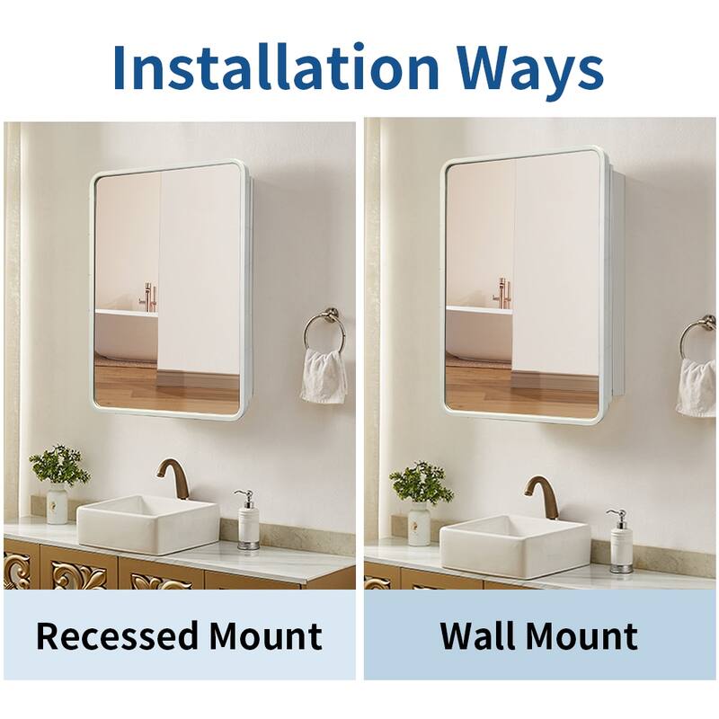 24x32 inch White Metal Framed Wall mount or Recessed Bathroom Medicine Cabinet with Mirror