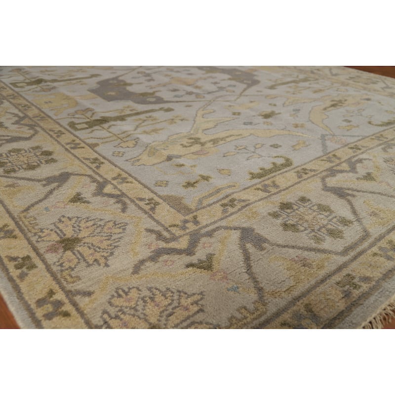 Silver Gray Oushak Indian Area Rug Hand-Knotted Wool Carpet - 8'0" x 9'10" - Grey - 8'0" x 9'10"
