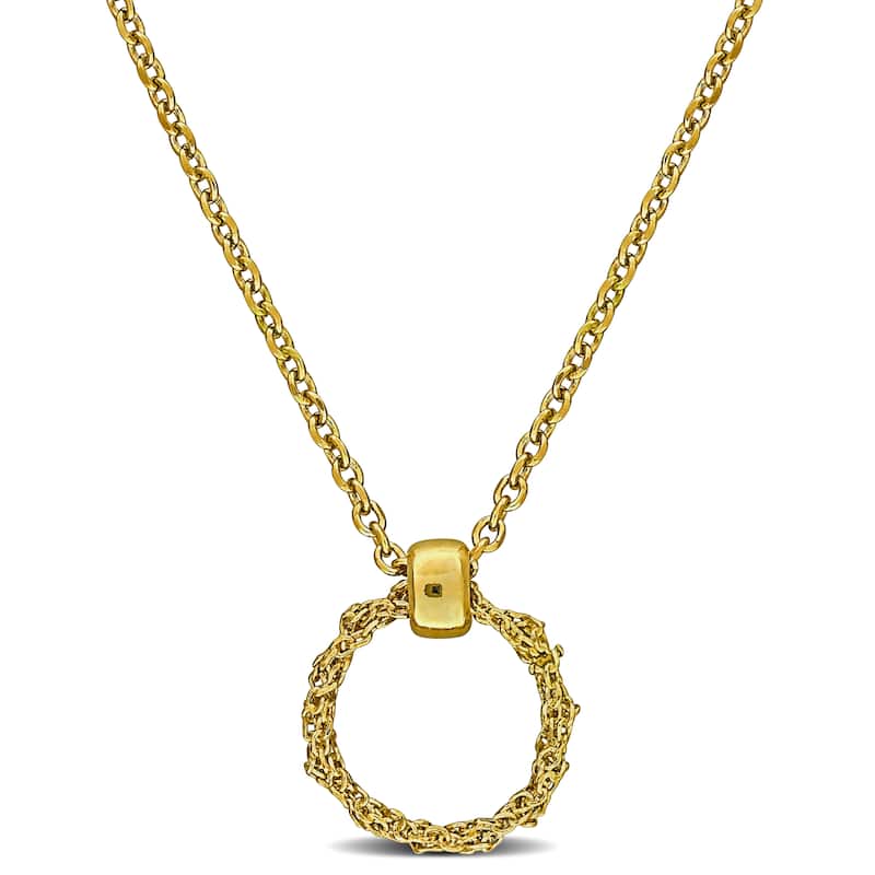 Miadora 1mm Diamond Cut Curb Chain 10.5mm Circle Necklace in Sterling Silver