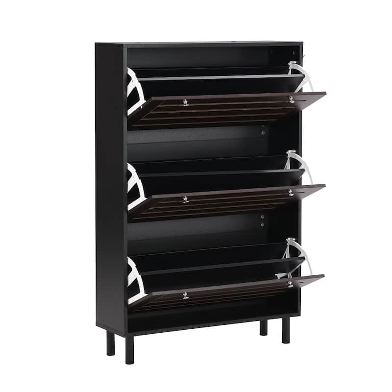 31.5 in.W Shoe Cabinet with 3 Flip Drawers and Adjustable Panel - 3-Tier