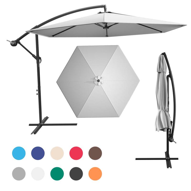 Patiowell 10ft Cantilever Patio Umbrella, Offset Hanging Outdoor Table Umbrella with Tilt Crank, 6 Sturdy Ribs and Cross Base