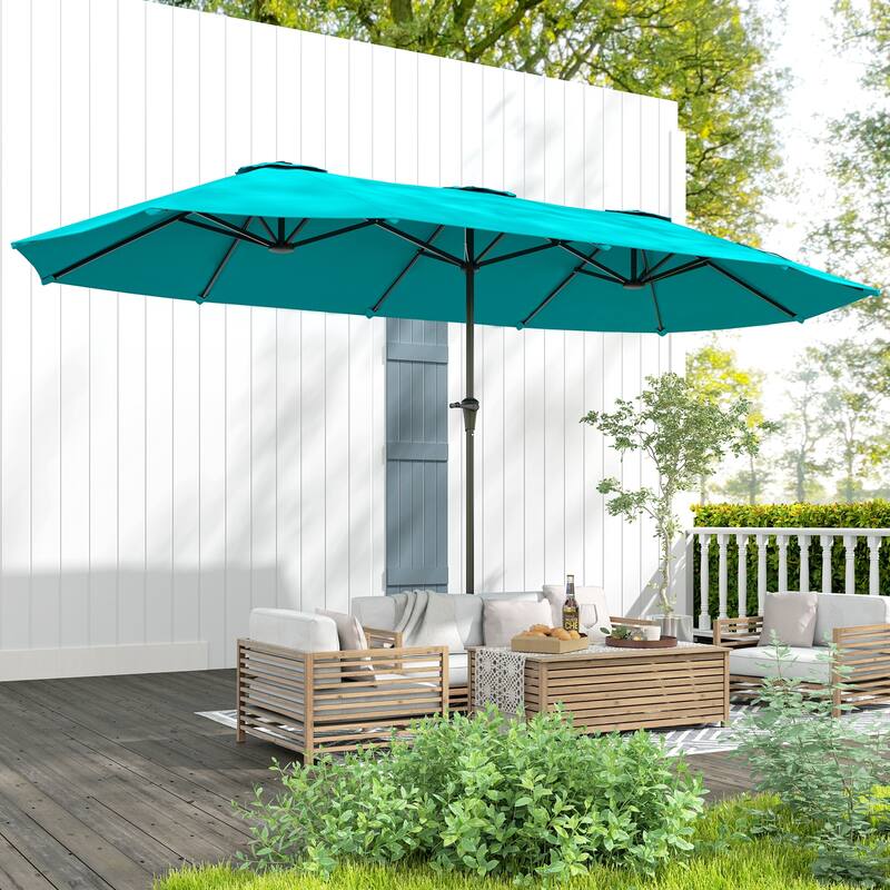 Double-Sided Large Patio Umbrella with Crank Handle Outdoor Canopy for Backyard Garden or Patio