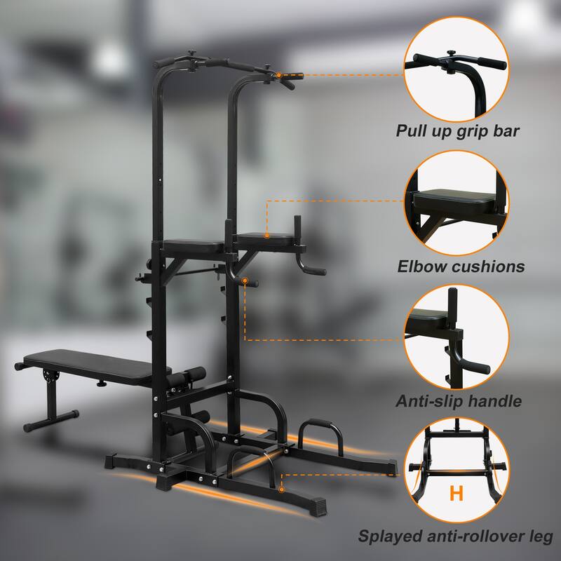 Power Tower with Bench Pull-Up Bar and Adjustable Height Dip Stand