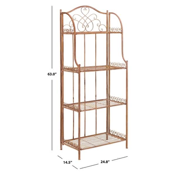 dimension image slide 3 of 5, SAFAVIEH Amaris Victorian Wrought Iron 4-Tier Outdoor Bakers Rack. - 25" W x 15" D x 63" H