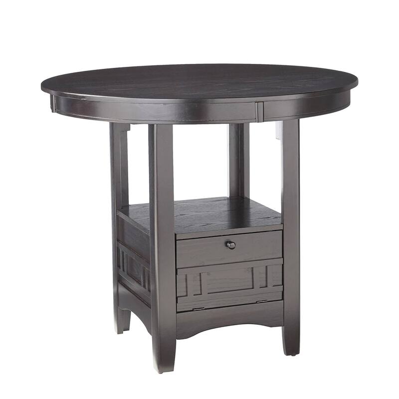 Round Wooden Dining Table with Storage Space in Gray - Gray