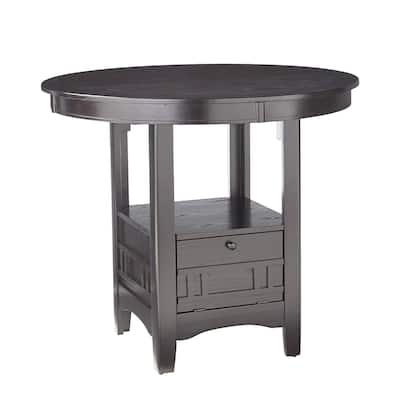 Round Wooden Dining Table with Storage Space in Gray