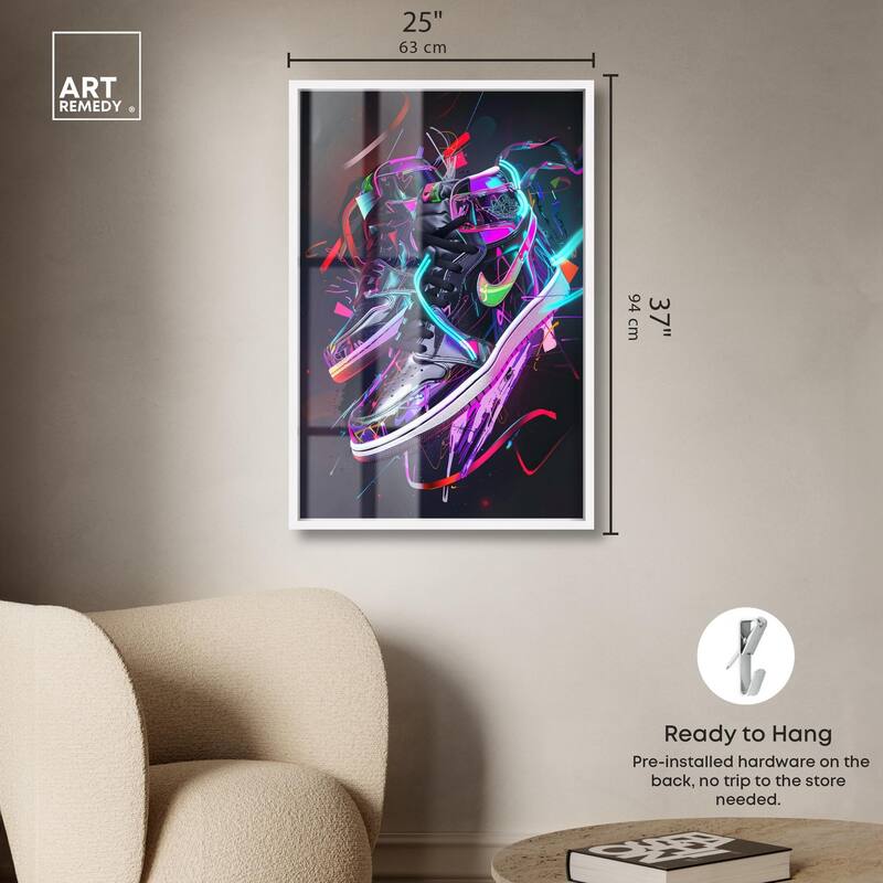 Neon Ribbons Sneakers Shadowbox by Art Remedy