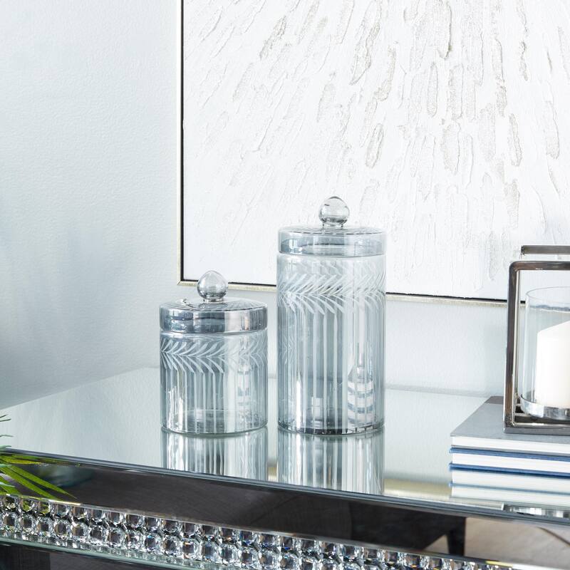 Glass Handmade Living Room Decorative Jars - Set of 2 Gray - Roche River Decor