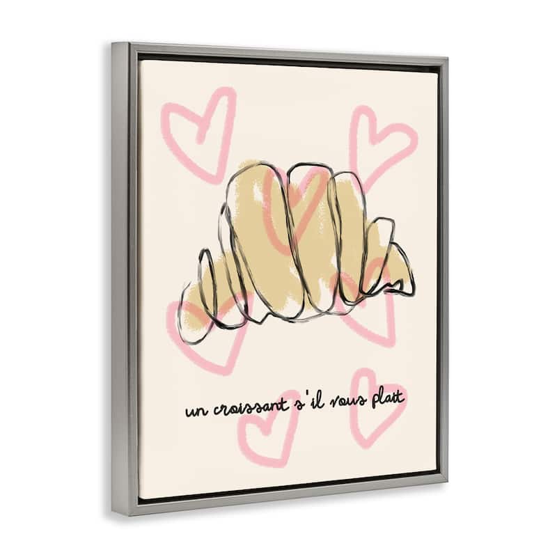 Stupell Chic Croissant with Hearts Framed Floater Canvas Wall Art Design By Lil' Rue